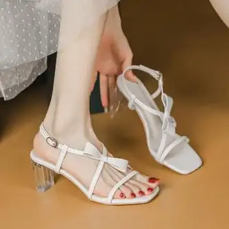 高跟鞋白色36>girlsbravo小众设计感细带凉鞋女夏新款时尚水晶跟蝴蝶