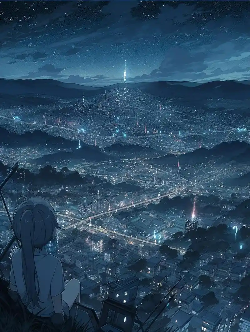 ai绘画之宏大夜景 关键词:pov视图,一个日本动画画的夜景俯瞰城市的