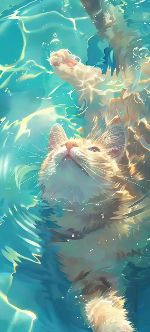 可爱超萌猫咪戏水手机壁纸图片快快收藏