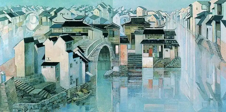 0426 1960年作 江南水乡 布面油画