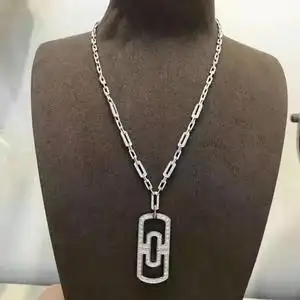 bvlgari/宝格丽回形针项链18k白金满钻男粗版细版女玫瑰金毛衣链