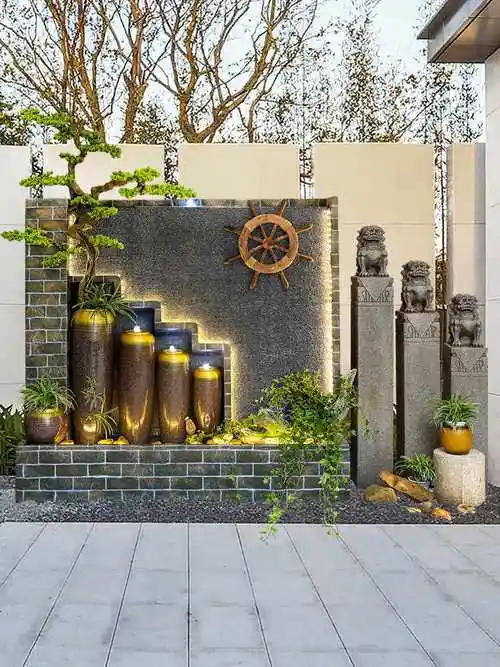 水幕幕墙流水假山喷泉摆件室外民宿水景庭院摆件