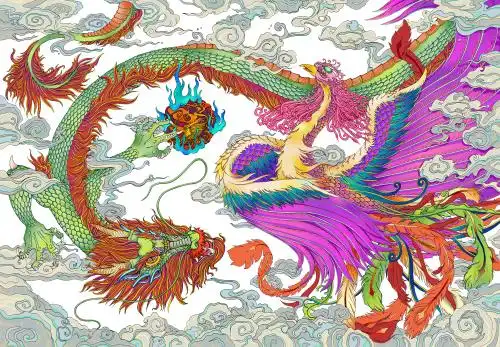 龙凤戏珠 龙 凤凰