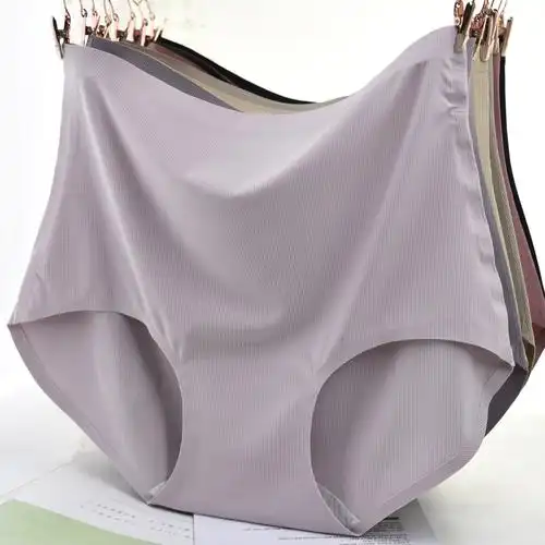 冰丝无缝高腰内裤女士夏季薄无痕一片式收腹大码胖mm女式平角裤