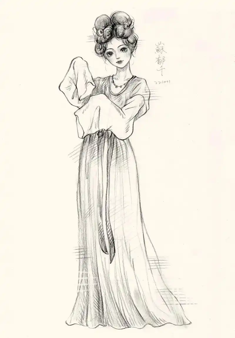 【漫画人物速写过程】昨天画的古风小姐姐,素材参考:吟吟沫_(:з」∠)