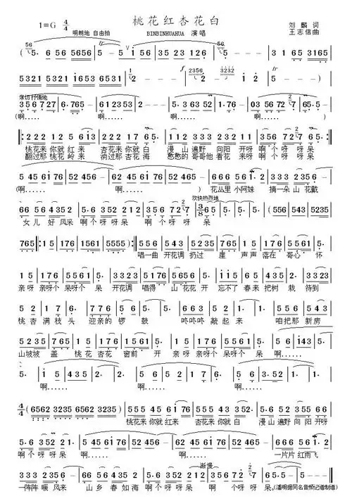 主题:桃花红杏花白 歌手:binbinhuahua演唱 分类:流行 格式:简谱