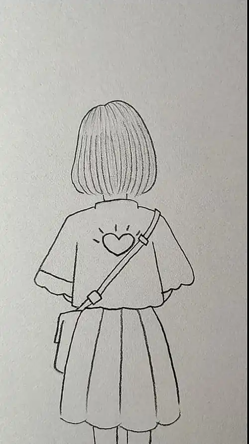 简笔画#画背着斜挎包的女孩背影-度小视
