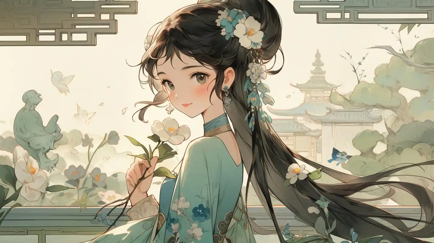 汉服# #电脑壁纸# #二次元# 春阴垂野草青青,时有幽花一树明