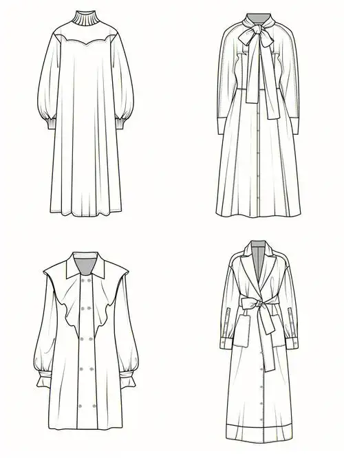 连衣裙|正反面服装款式图|服装设计(4)