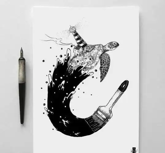 非常有创意的黑白钢笔画 画的很好但创意更有趣!