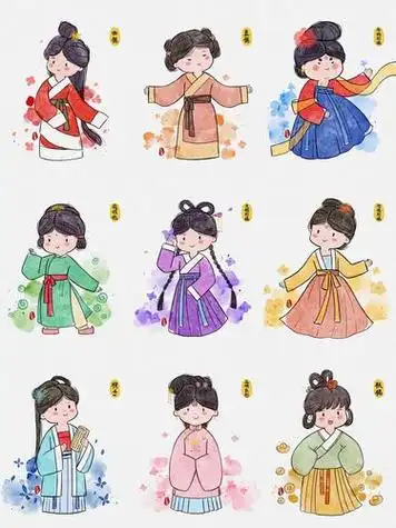 新年汉服卡通形象简笔画