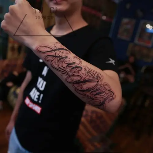 纹身贴男女防水持久网红小臂花臂花体字暗黑系欧美风手臂仿真刺青
