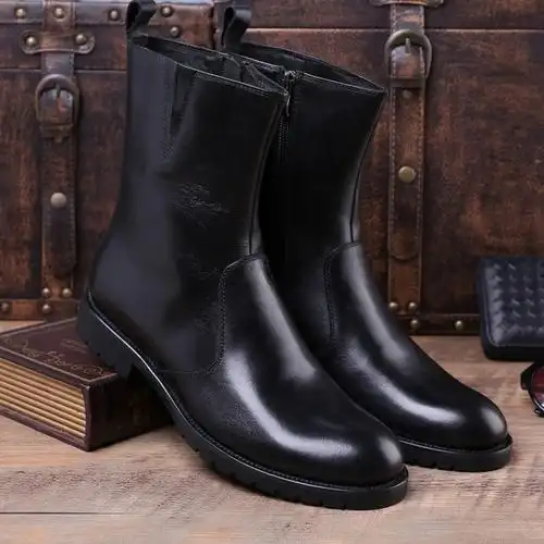 秋冬新款男士中筒靴真皮英伦男靴子军靴高帮休闲男皮靴潮流马丁靴