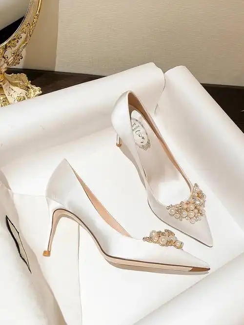 珍珠水钻婚鞋女细跟高跟鞋公主鞋