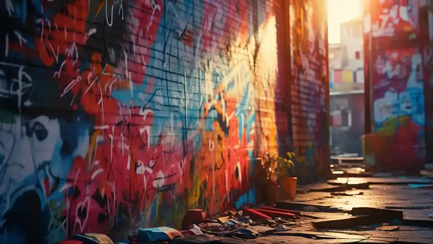 hiphop背景图,涂鸦墙与炫酷灯光💡✨