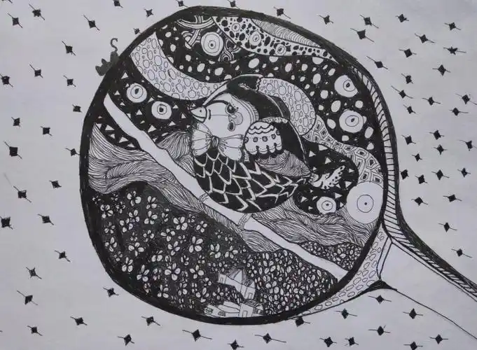 第六周课后作业 圆形构图借换创意线描画