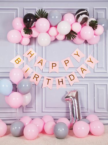 ins风简约森系气球链生日布置百天装饰场景家庭派对男女宝宝背景