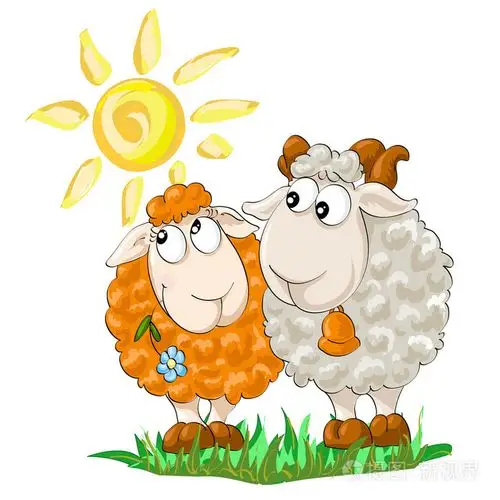 孤立的白色背景上的两个滑稽羊