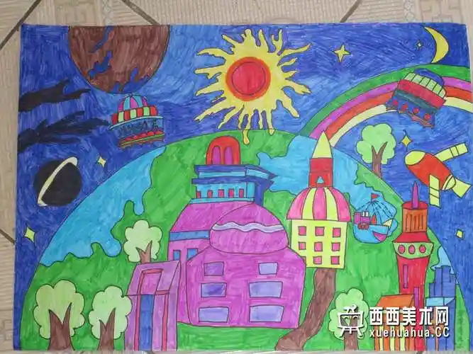 优秀儿童获奖科幻画《月球上的农场》欣赏__科幻画_科幻画图片大全_学