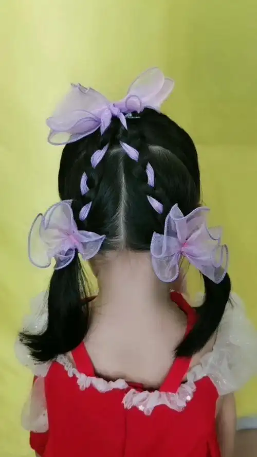儿童飘带短发造型,简单编也超好看