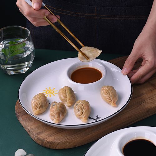 北欧陶瓷饺子盘带醋碟创意创意家家用水饺盘子盘