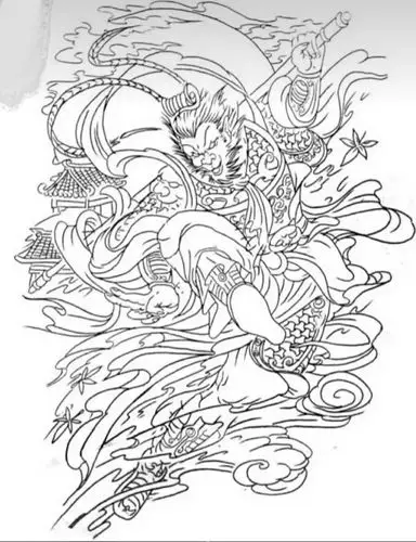 满背开衫线条纹身