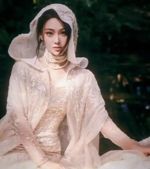 张馨予穿白色婚纱礼衣漫步山野林间 恰似神女降临 大气美艳