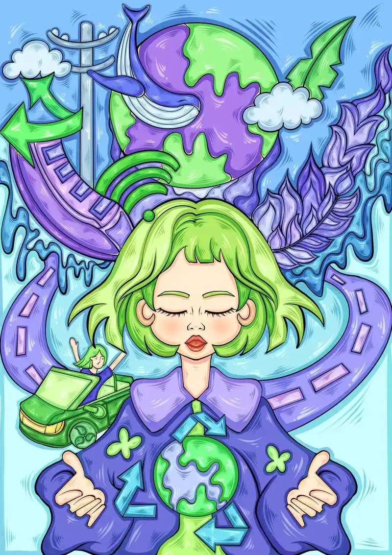 公益海报插画保护生态循环