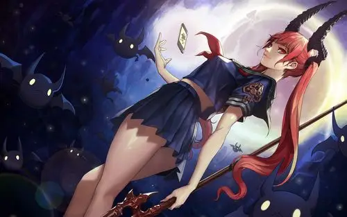 粉红色的头发动漫女孩角5k