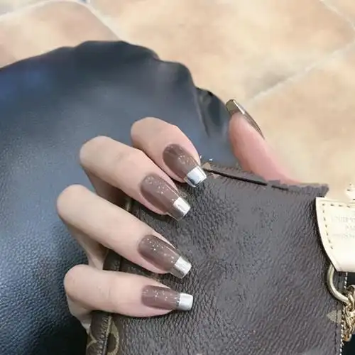 44黑银法式加长ins透黑色长款穿戴拆卸美甲成品假指甲贴片