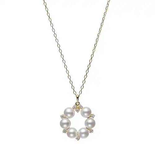 mikimoto御木本18k黄金镶钻珍珠吊坠项链