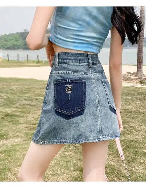 小个子牛仔短裙女夏季设计感小众a字半身裙高腰防走光裙美式复… - 17