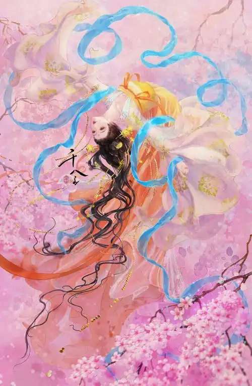 春美人-粉色 花丛 仙女 飞古风美人原创