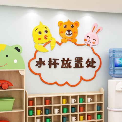 幼儿园喝饮水区环创喝水流程图主题贴画区域布置软装墙贴