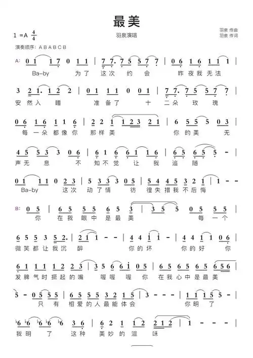 最美智能简谱羽泉演唱