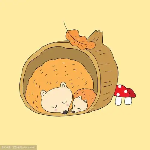 卡通可爱的秋天刺猬睡觉