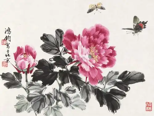 5268牡丹镜心设色纸本