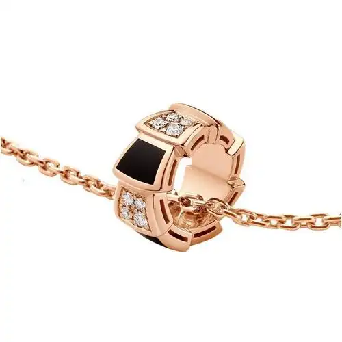 bvlgari宝格丽经典款黑玛瑙18k金玫瑰金带钻蛇形项链356554