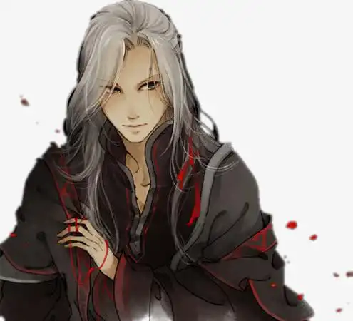 白发黑衣美男古风手绘