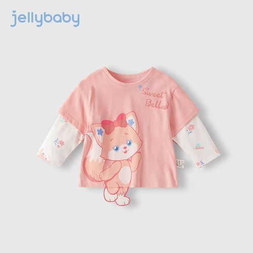 jellybaby【萌趣卡通假两件上衣】儿童春装女童春秋t恤 粉色 110cm