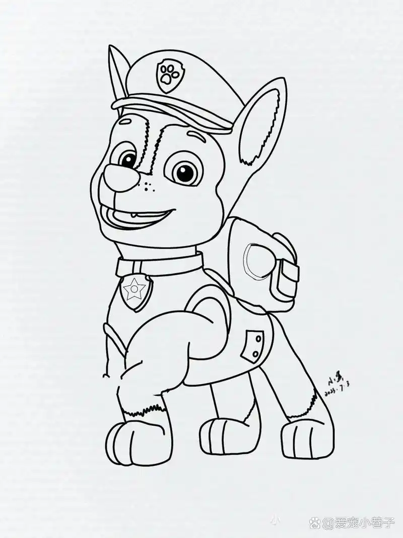 1汪汪队立大功阿奇狗狗原创手绘线稿附步骤 阿奇狗狗