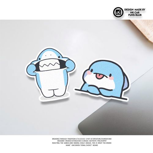 可爱q版手绘鲨鱼趣味反光车贴个性车窗门缝贴纸摩托电动车划痕贴