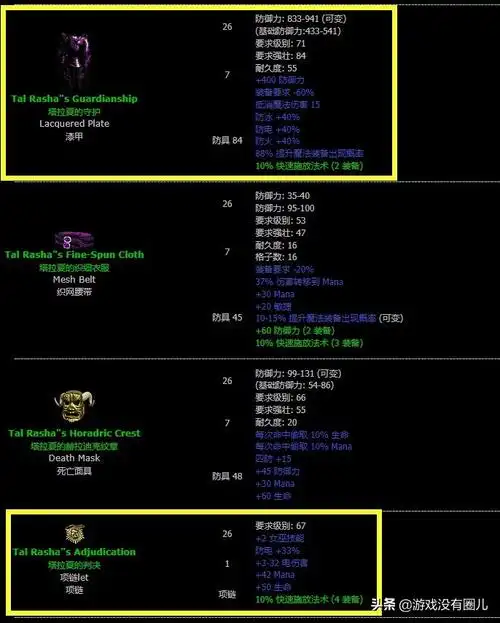 塔拉夏的判决(项链)与塔拉夏的守护(衣服/盔甲)以下排名不分先后,都