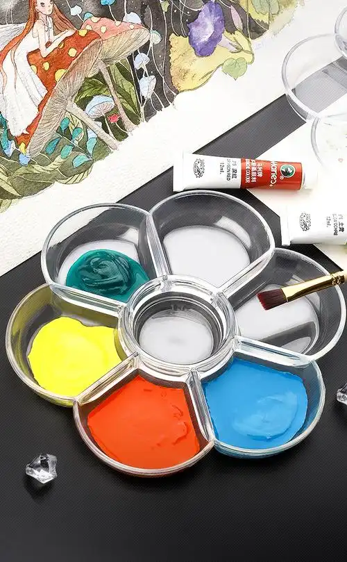 不谓侠梅花形调色盘碟7格大号加厚塑料绘画水粉颜料水彩国画调色板