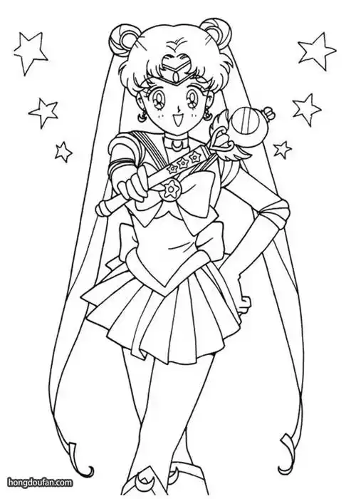 拿着法杖的美少女战士水手兔涂色简笔画大全 | 红豆饭小学生简笔画大
