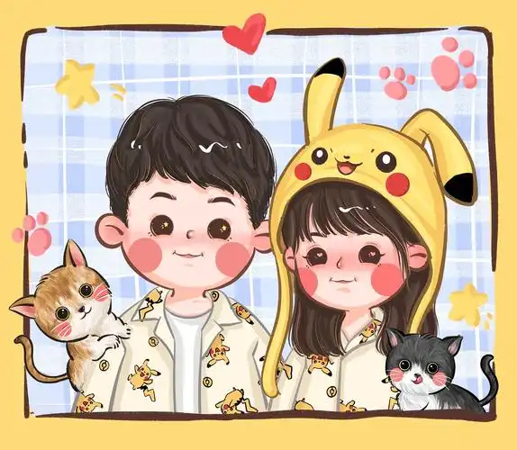 q版情侣合照 情侣头像