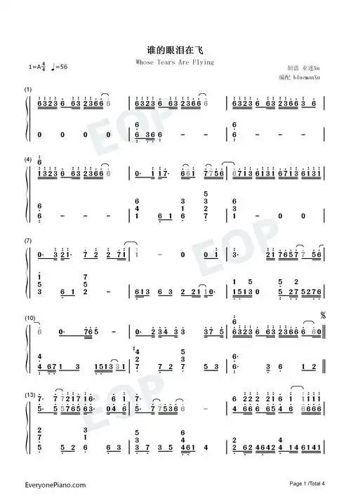 谁的眼泪在飞-孟庭苇双手简谱预览1