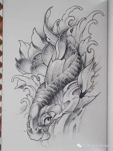 鲤鱼纹身手稿,微信电话15755722152