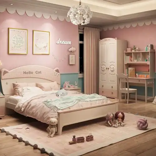 小猫北欧女孩儿童房间成套家具套装组合卧室儿童床书桌衣柜套房已售