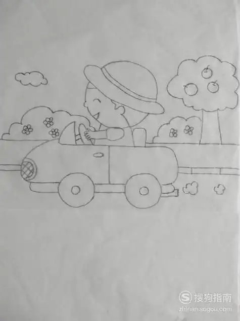 小男孩开车简笔画